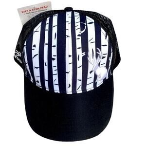 Headsweats Performance Trucker Hat Deer Buck Embroidery Black Striped NWT